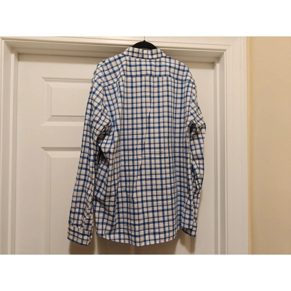 Banana Republic Mens‎ Blue White Plaid Untucked Fit Cotton Shirt Large 801165-23